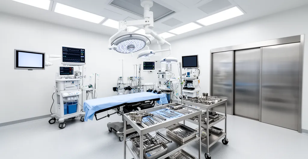 Bloc opératoire moderne préparé pour une intervention de chirurgie mammaire